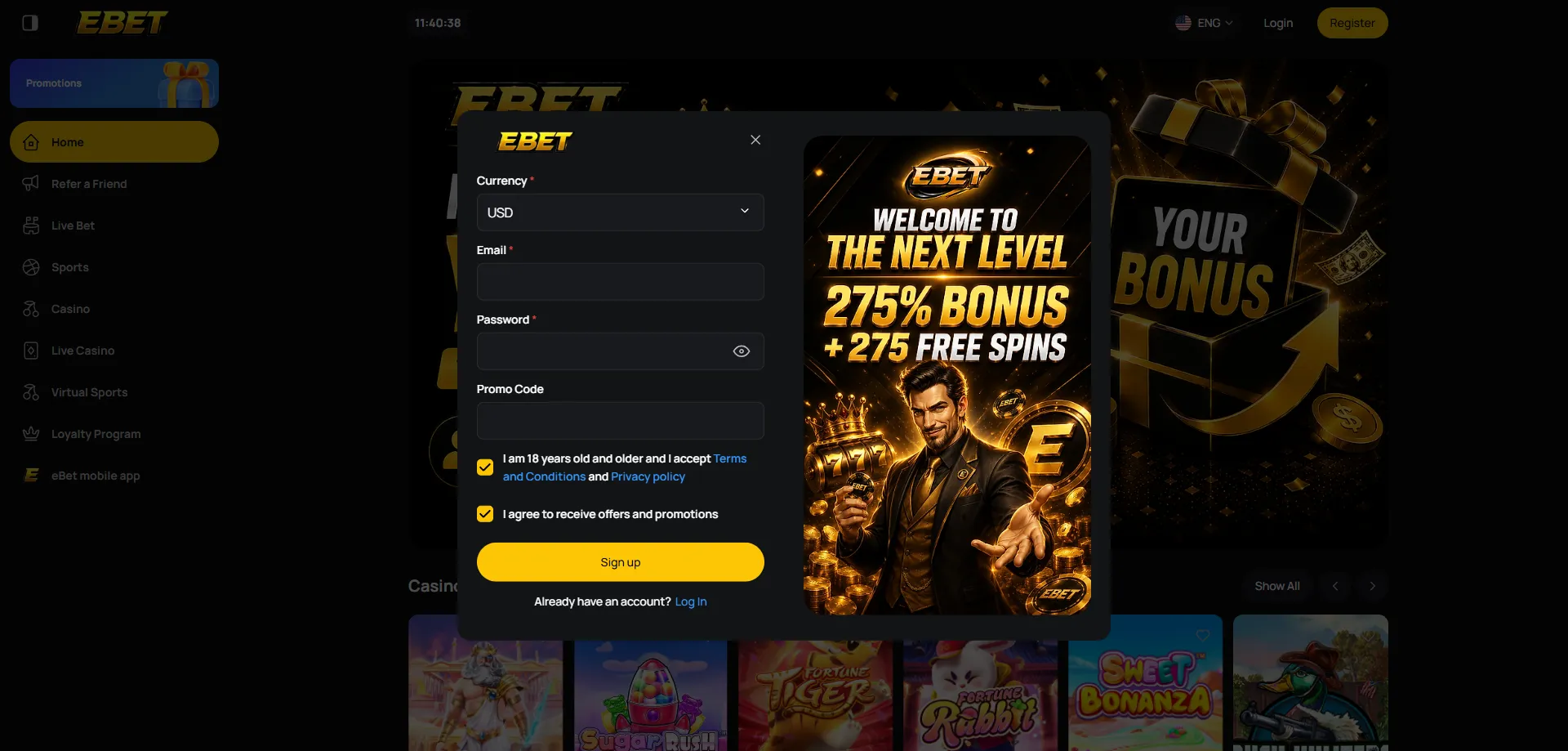 Proceso de registro en eBet Casino paso a paso