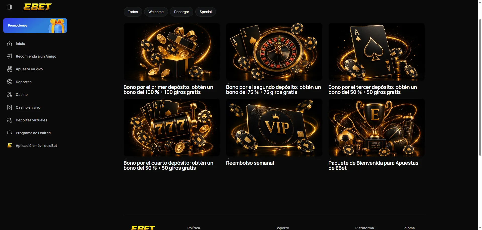 Bono de bienvenida eBet Casino hasta 200% para México